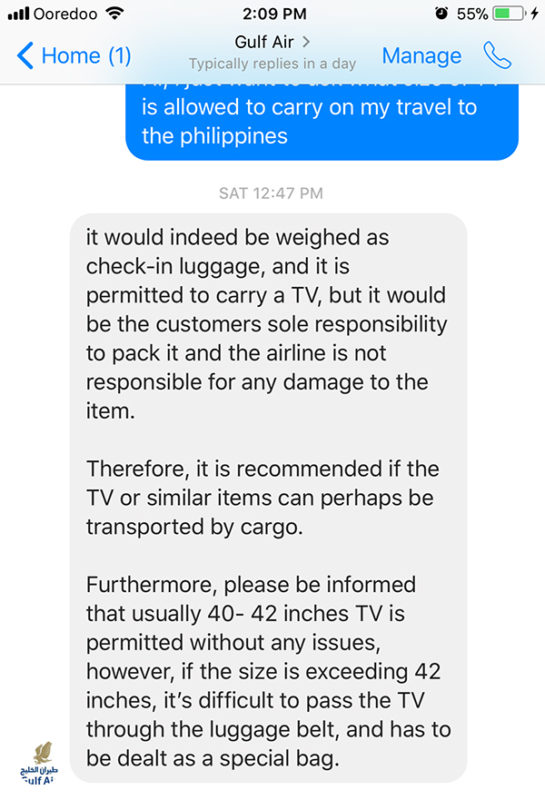 What size of TV is allowed as checked baggage?
