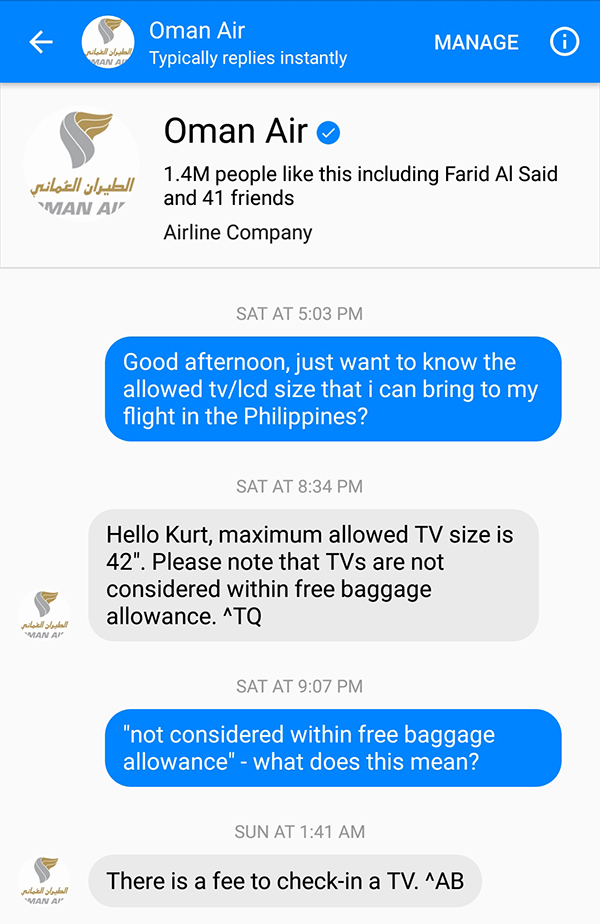 What size of TV is allowed as checked baggage?