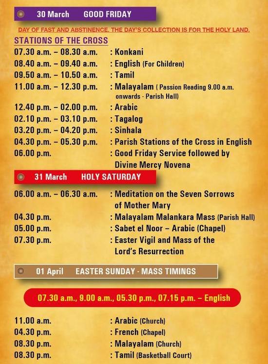 Catholic Churches Holy Week Programme 2018