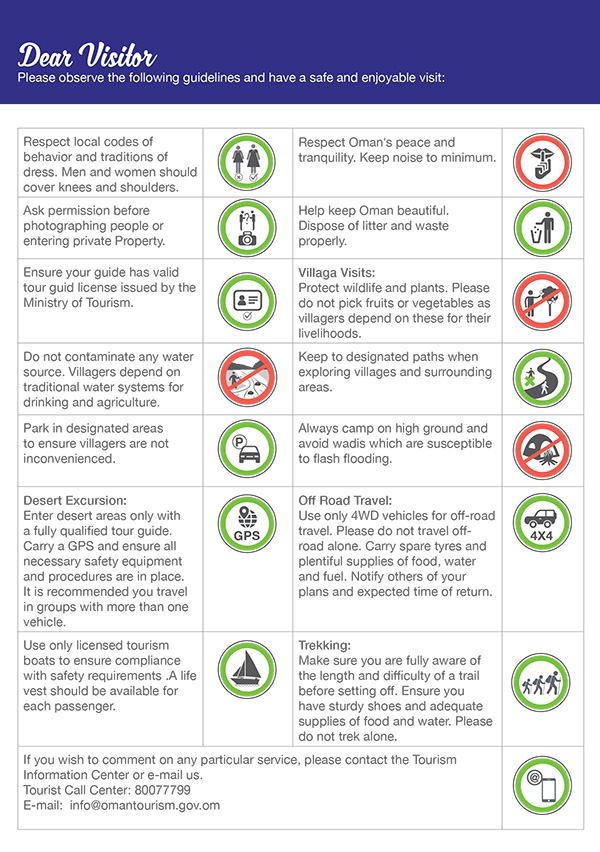 General guidelines for visitors in Oman issued by Ministry of Tourism